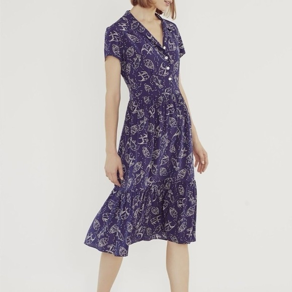 Rare HVN Charlotte dress with fish print in navy size 2 - Picture 1 of 10